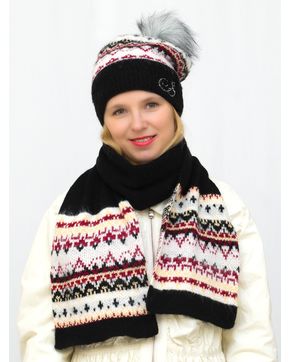 Комплект зимний женский шапка+шарф Арабель (Цвет черный)
