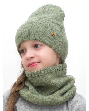 Комплект весна-осень для девочки шапка+снуд Рикки (Цвет гороховый)