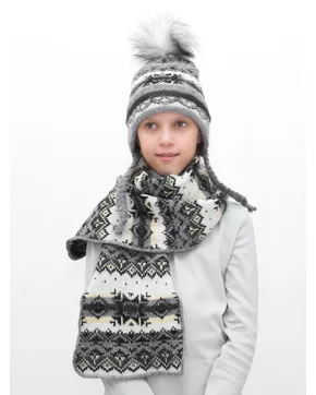 Комплект зимний для девочки шапка+шарф Анютка (Цвет серый)