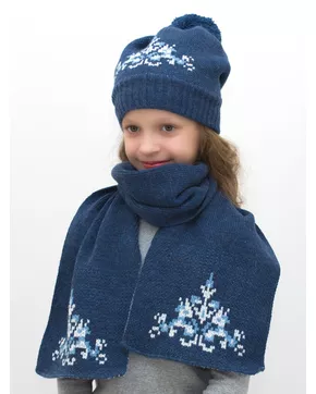 Комплект зимний для девочки шапка+шарф Снежинка (Цвет синий)