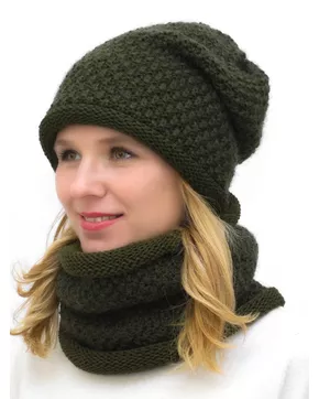 Комплект зимний женский шапка+снуд Даяна (Цвет зеленый)