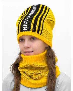 Комплект зимний для девочки шапка+снуд Найс (Цвет желтый)