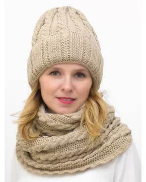 Комплект зимний женский шапка+снуд Марта (Цвет бежевый)