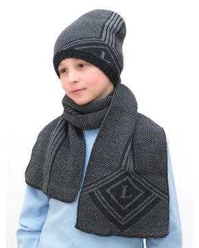 Комплект зимний для мальчика шапка+шарф Лекс (Цвет темно-серый)