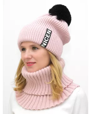 Комплект зимний женский шапка+снуд Айс (Цвет пудровый)