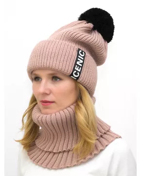 Комплект зимний женский шапка+снуд Айс (Цвет темно-пудровый)