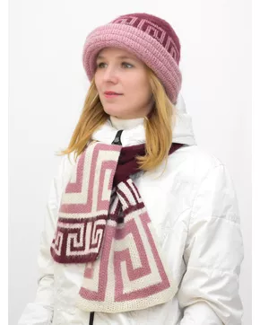Комплект зимний женский шляпа+шарф Афина (Цвет темно-розовый)