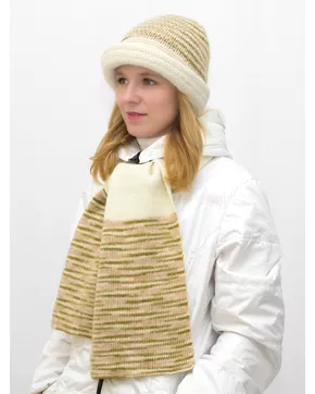 Комплект зимний женский шляпа+шарф Леди (Цвет молочный)