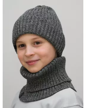 Комплект весна-осень для мальчика шапка+снуд Ники (Цвет серо-черный меланж)