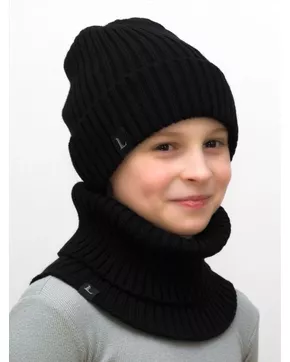 Комплект весна-осень для мальчика шапка+снуд Ники (Цвет черный)