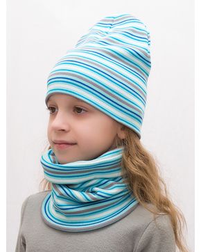 Комплект для девочки шапка+снуд Бирюзовая полоса