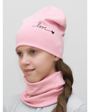Комплект для девочки шапка+снуд Love (Цвет пудровый)