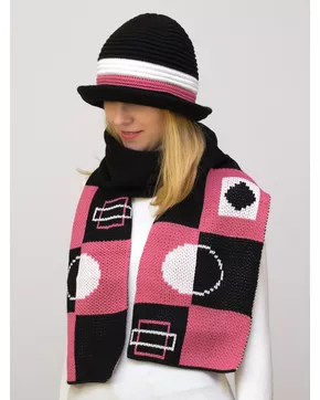 Комплект шляпа+шарф женский весна-осень Mario (Цвет темно-розовый)