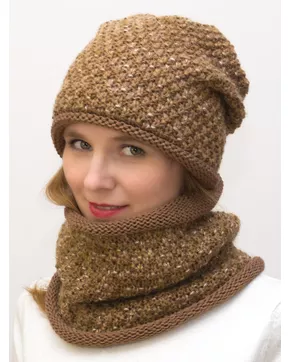 Комплект зимний женский шапка+снуд Даяна (Цвет коричневый меланж)