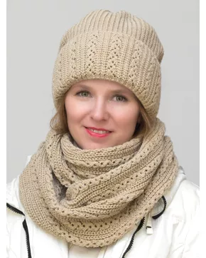 Комплект зимний женский шапка+снуд Ажур (Цвет бежевый)