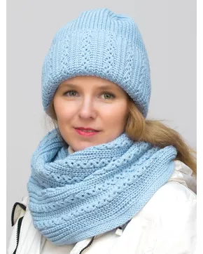Комплект зимний женский шапка+снуд Ажур (Цвет голубой)
