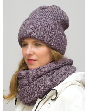 Комплект зимний женский шапка+снуд Ажур (Цвет сиреневый)