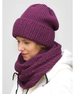 Комплект зимний женский шапка+снуд Ажур (Цвет фуксия)
