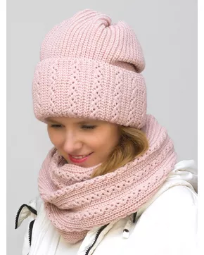 Комплект зимний женский шапка+снуд Ажур (Цвет пудровый)
