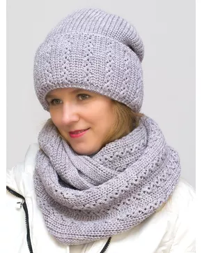 Комплект зимний женский шапка+снуд Ажур (Цвет светло-сиреневый)