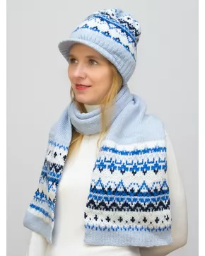 Комплект зимний женский шапка+шарф Милана (Цвет голубой)