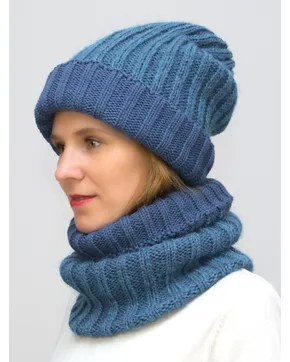 Комплект зимний женский шапка+снуд Жасмин (Цвет морская волна)