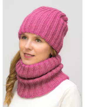 Комплект зимний женский шапка+снуд Жасмин (Цвет темно-розовый)