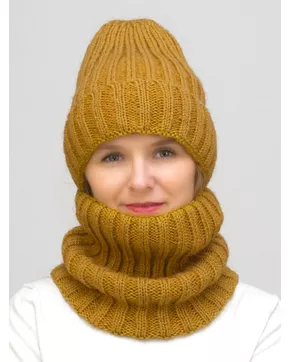 Комплект зимний женский шапка+снуд Жизель (Цвет охра)