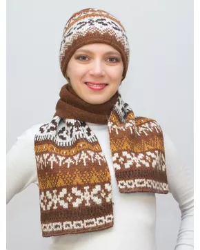 Комплект зимний женский шапка+шарф Узоры (Цвет светло-коричневый)