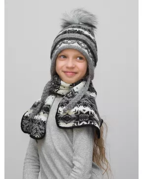 Комплект зимний для девочки шапка+шарф Анютка (Цвет черный)