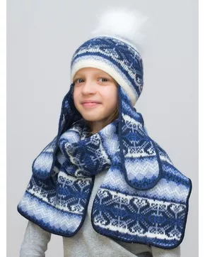 Комплект зимний для девочки шапка+шарф Мурзилка (Цвет синий)