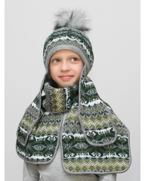 Комплект зимний для девочки шапка+шарф Мурзилка (Цвет зеленый)