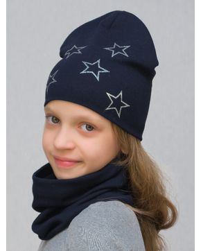 Комплект для девочки шапка+снуд Звезды серебряные (Цвет синий)