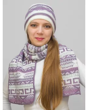 Комплект зимний женский шапка+шарф Альбина (Цвет светло-сиреневый)