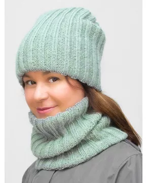 Комплект зимний женский шапка+снуд Жасмин (Цвет полынь)