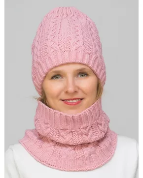 Комплект зимний женский шапка+снуд Лиана (Цвет розовый)