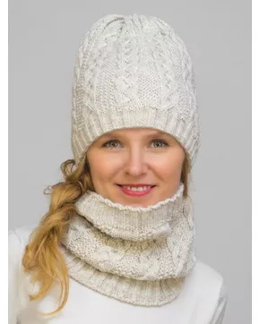 Комплект зимний женский шапка+снуд Лиана (Цвет молочный)