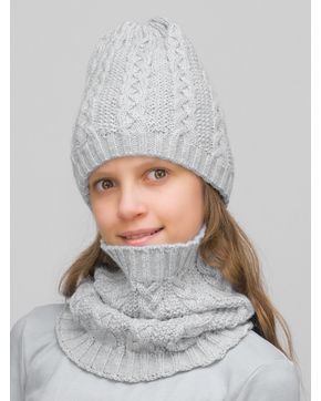 Комплект зимний для девочки шапка+снуд Лиана (Цвет светло-серый)