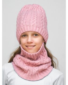 Комплект зимний для девочки шапка+снуд Лиана (Цвет розовый)