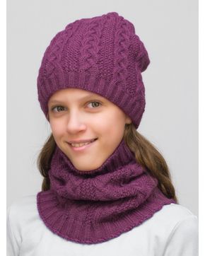 Комплект зимний для девочки шапка+снуд Лиана (Цвет фуксия)