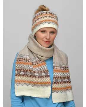 Комплект зимний женский повязка+шарф Солита (Цвет светло-бежевый)