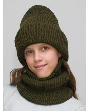 Комплект зимний для девочки шапка+снуд Monro (Цвет болотный)