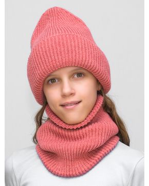 Комплект зимний для девочки шапка+снуд Monro (Цвет лососевый)