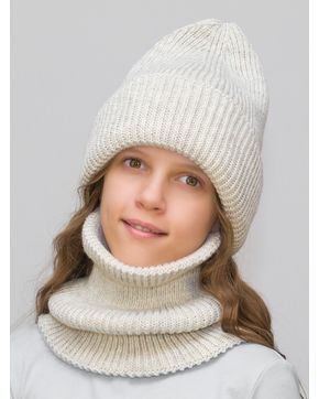 Комплект зимний для девочки шапка+снуд Monro (Цвет лен)