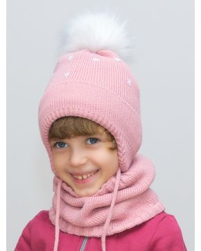 Комплект для девочки шапка+снуд Снежка (Цвет пудровый)