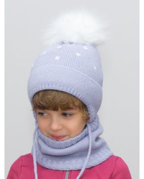 Комплект зимний для девочки шапка+снуд Снежка (Цвет лавандовый)