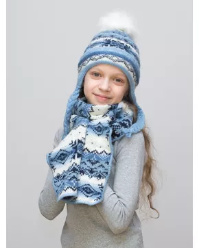 Комплект зимний для девочки шапка+шарф Анютка (Цвет голубой)