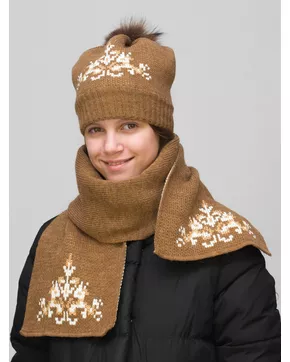 Комплект зимний для девочки шапка+шарф Снежинка (Цвет светло-коричневый)