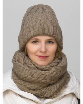 Комплект зимний женский шапка+снуд Марта (Цвет песочный)