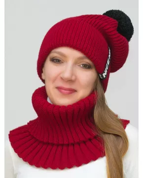 Комплект зимний женский шапка+снуд Айс (Цвет вишневый)